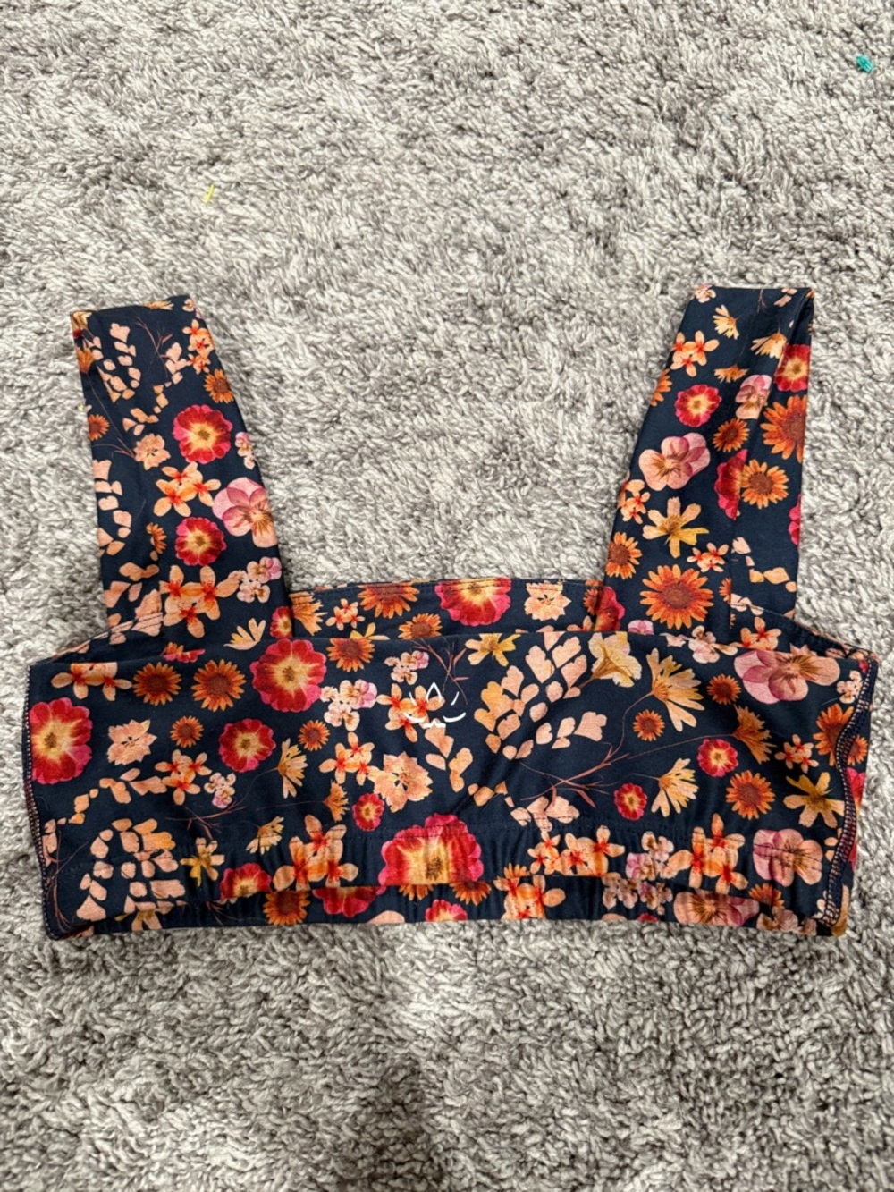 Beyond Yoga Navy Floral Square-Neck Sports Bra with Orange and Pink Blooms